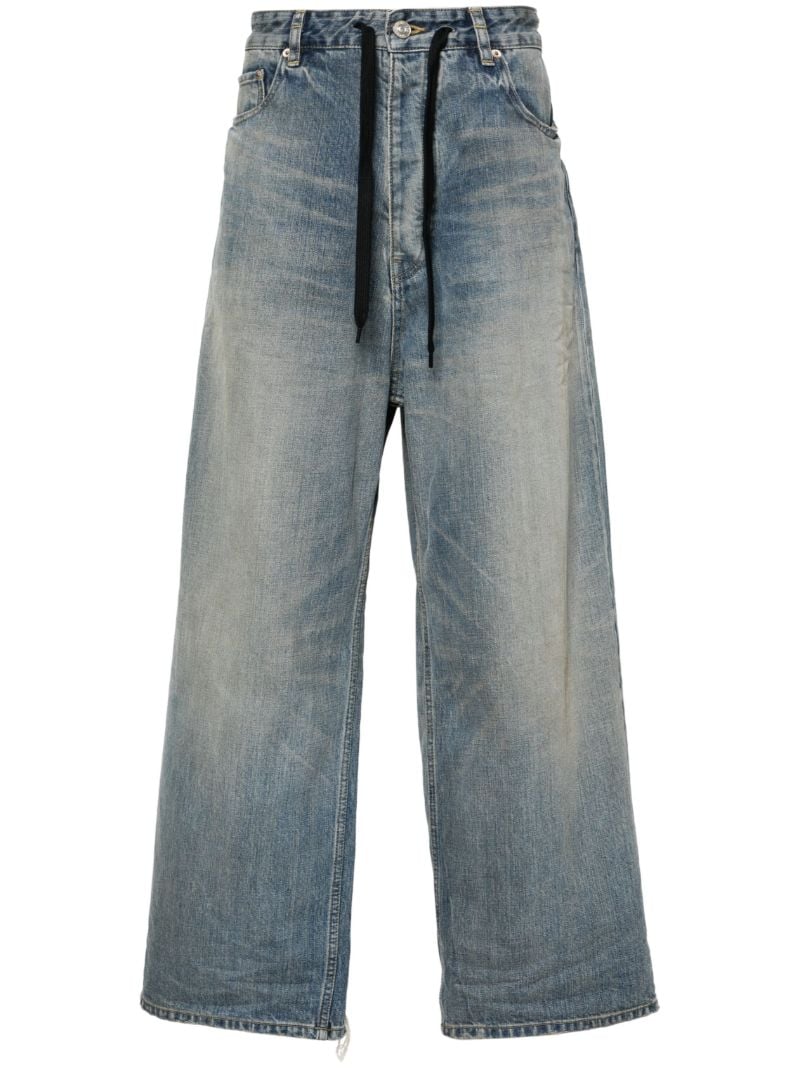 Blue Drawstring Wide-leg Jeans