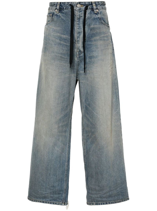 Blue Drawstring Wide-leg Jeans