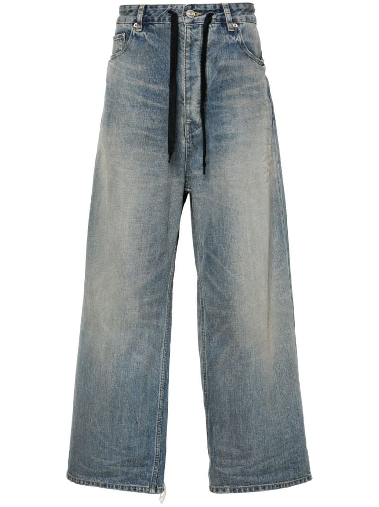 Blue Drawstring Wide-leg Jeans