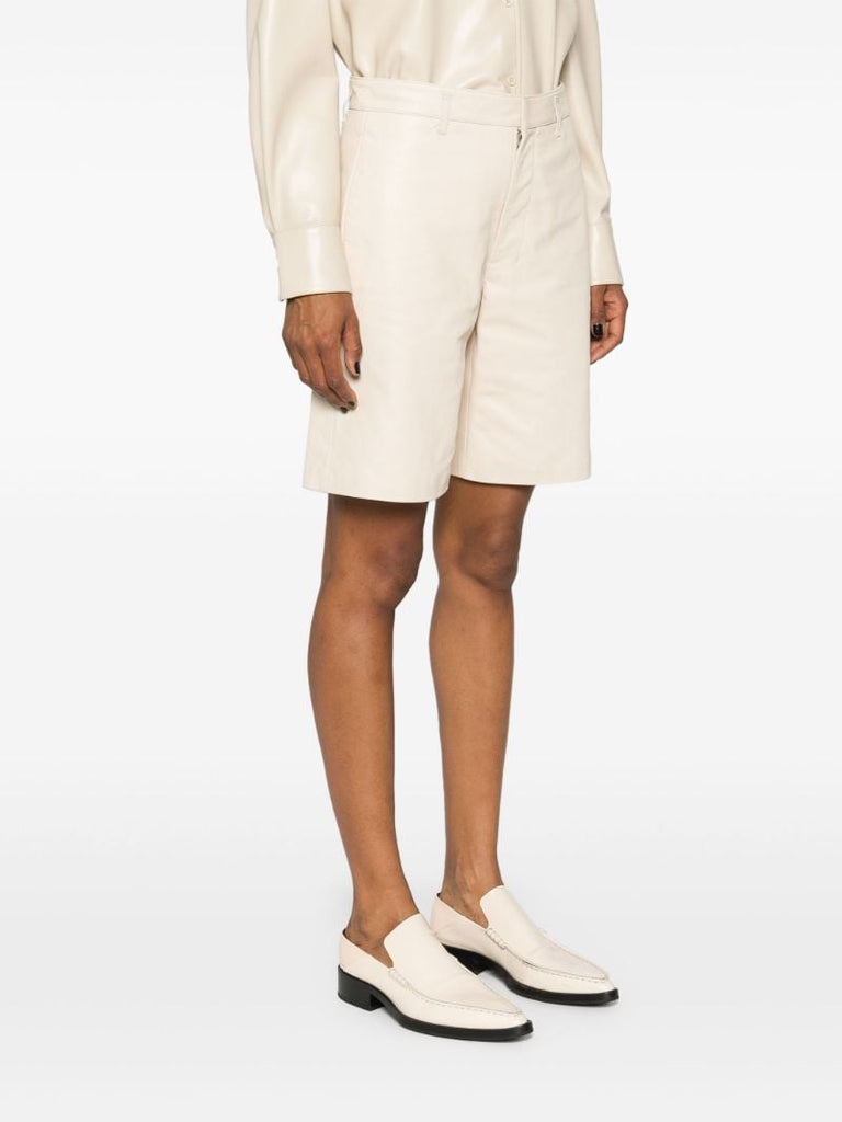 Neutral Wide-leg Leather Shorts