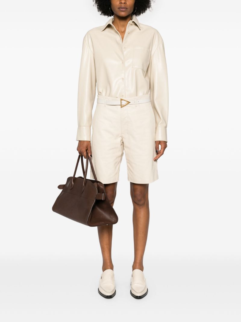 Neutral Wide-leg Leather Shorts