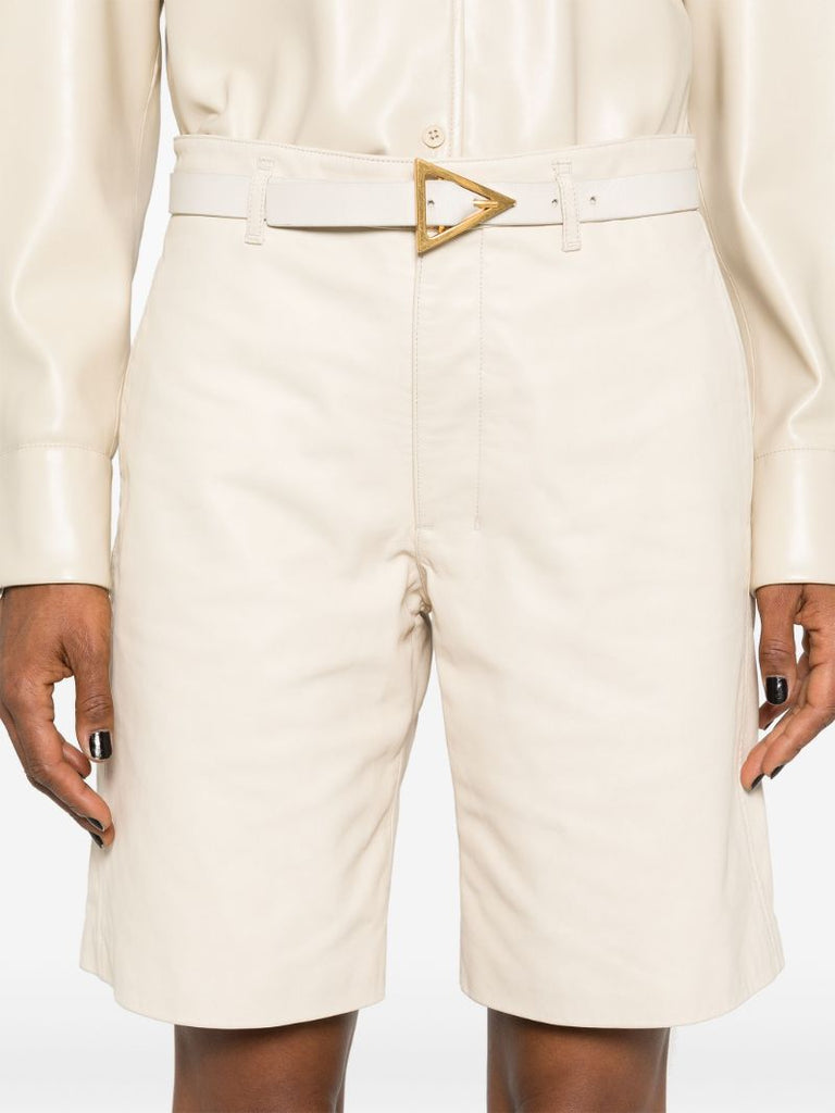 Neutral Wide-leg Leather Shorts
