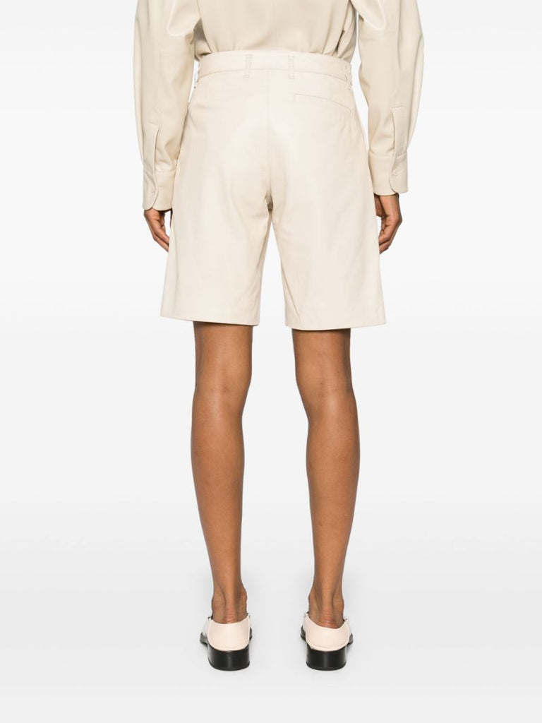 Neutral Wide-leg Leather Shorts