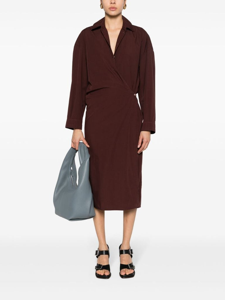 Brown Twisted Cotton Midi Dress