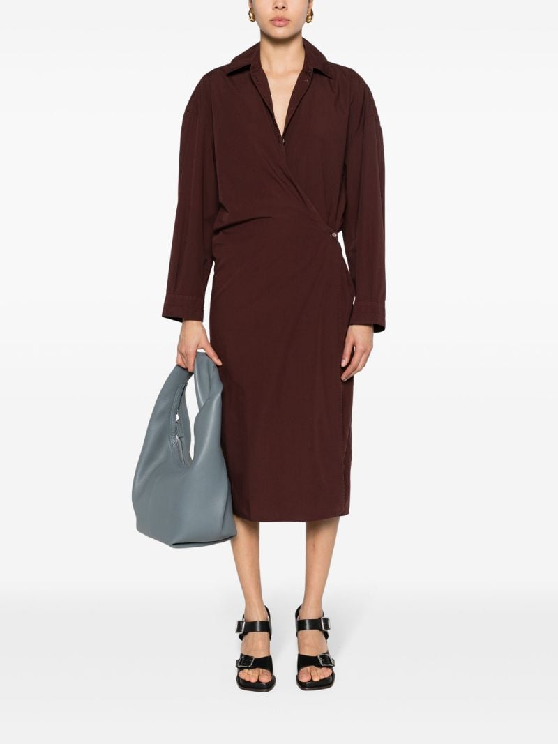 Brown Twisted Cotton Midi Dress