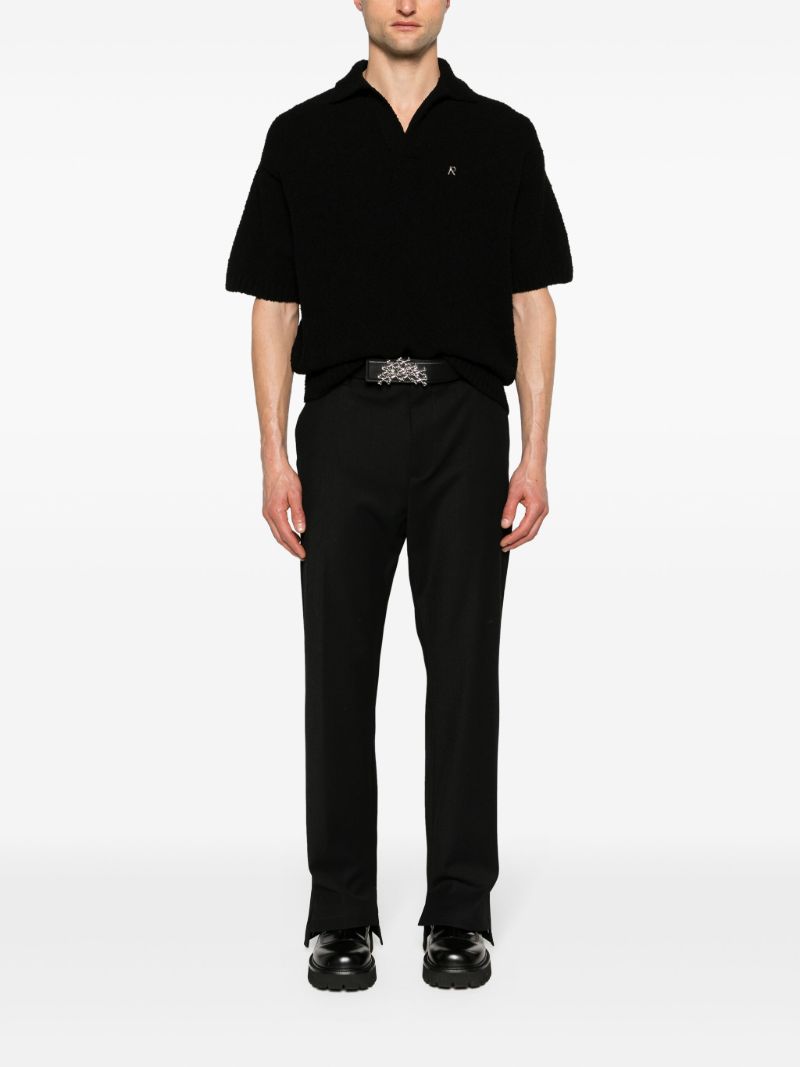 Black Stepped Hem Straight-leg Trousers