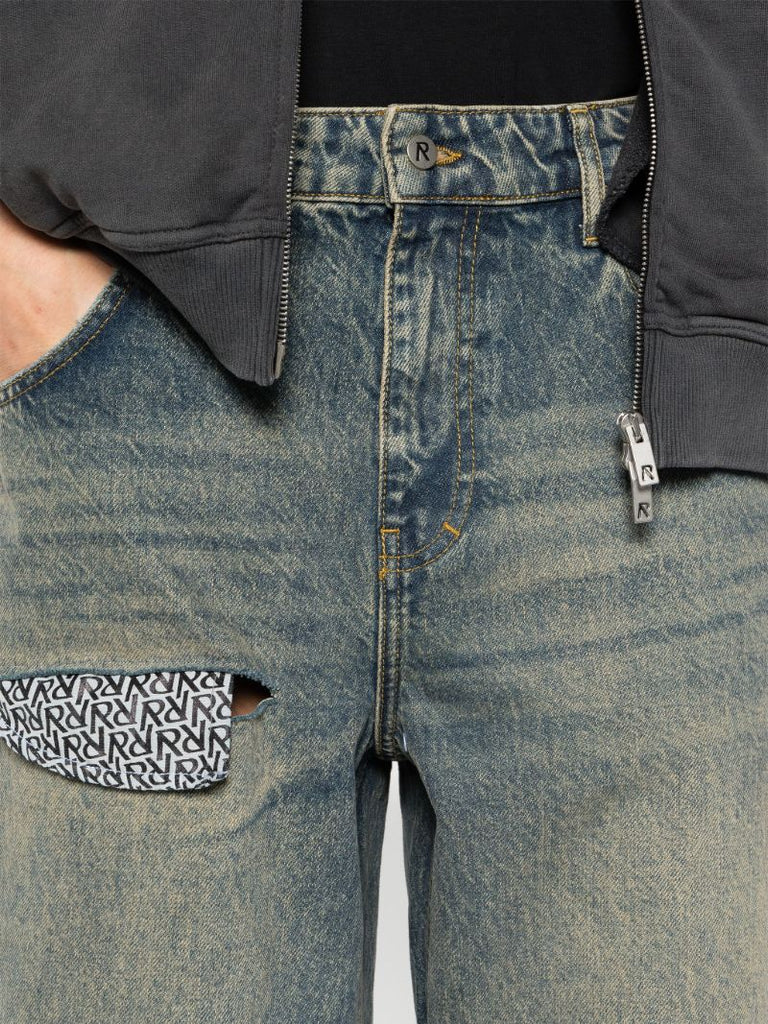 Blue R3d Destroyer Mid-rise Straight-leg Jeans