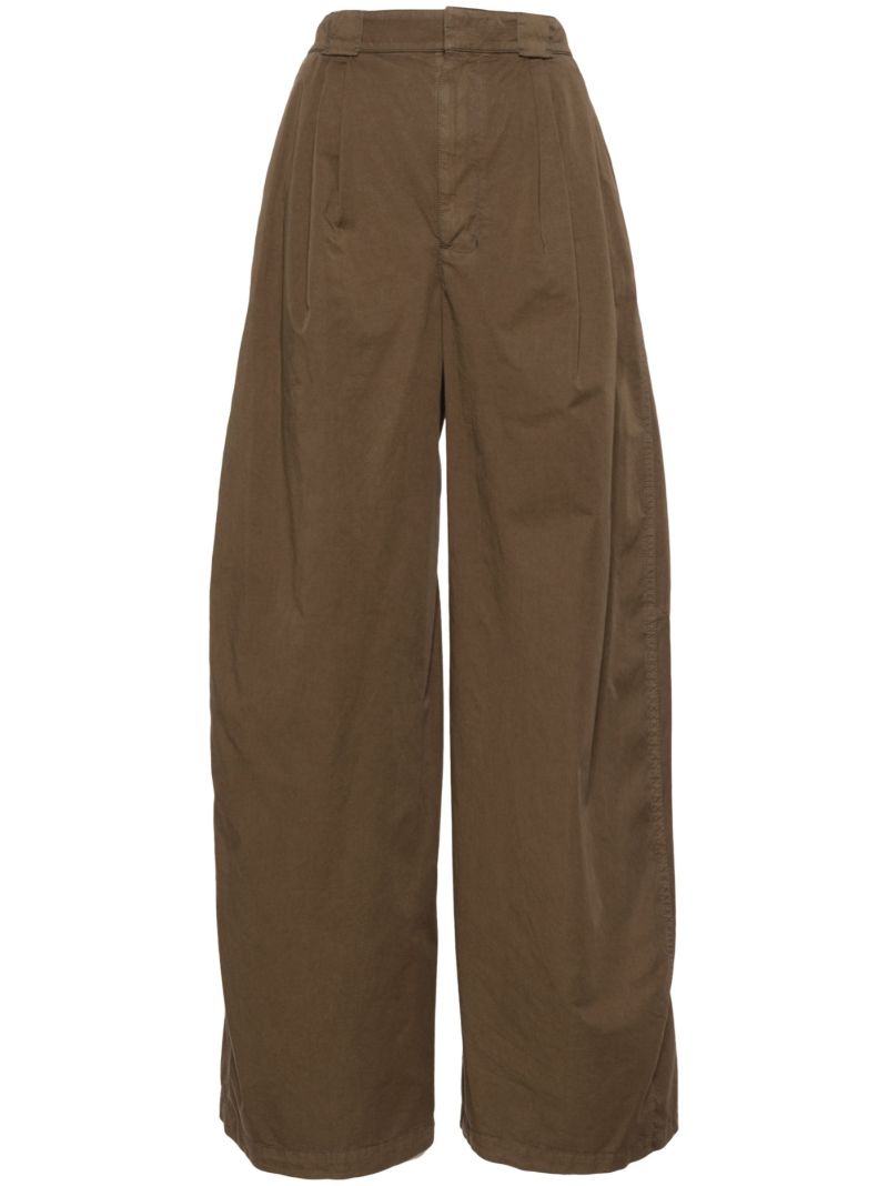 Brown Wide-leg Cotton Trousers