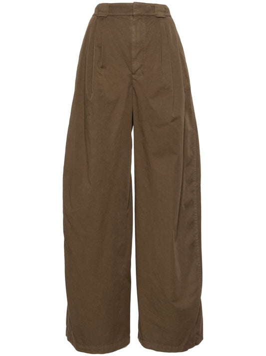 Brown Wide-leg Cotton Trousers