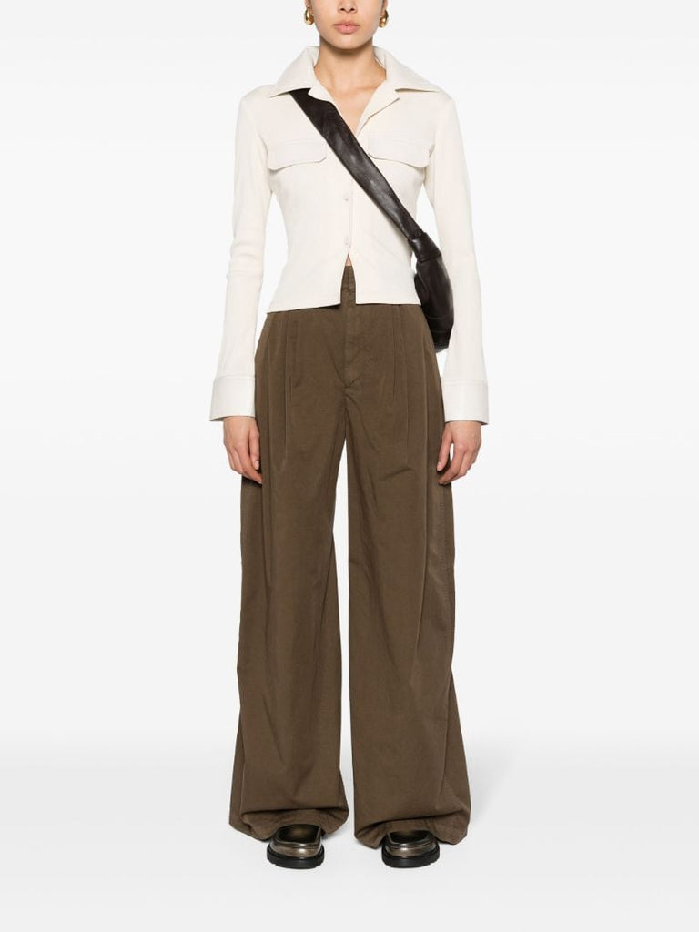 Brown Wide-leg Cotton Trousers