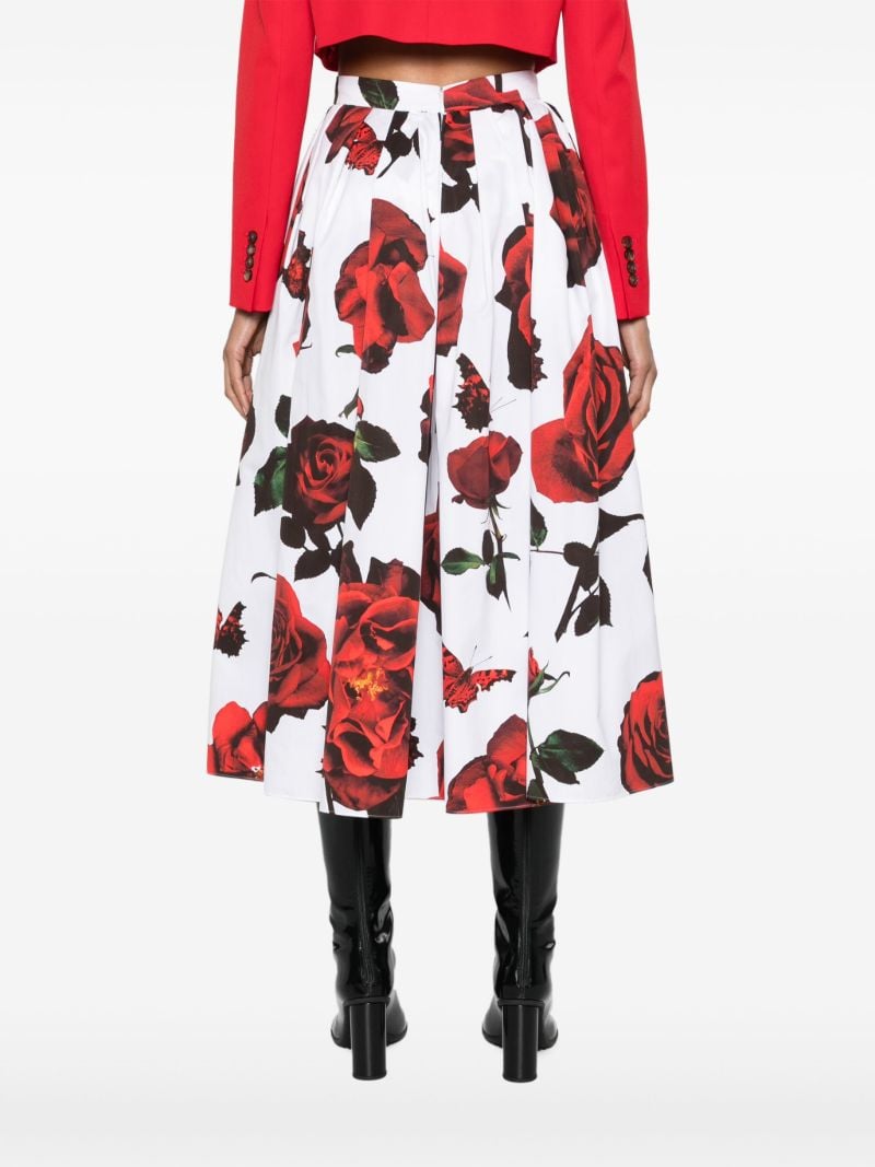 White Tudor Rose-print Midi Skirt