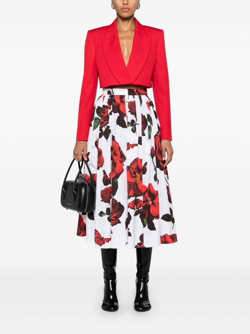 White Tudor Rose-print Midi Skirt