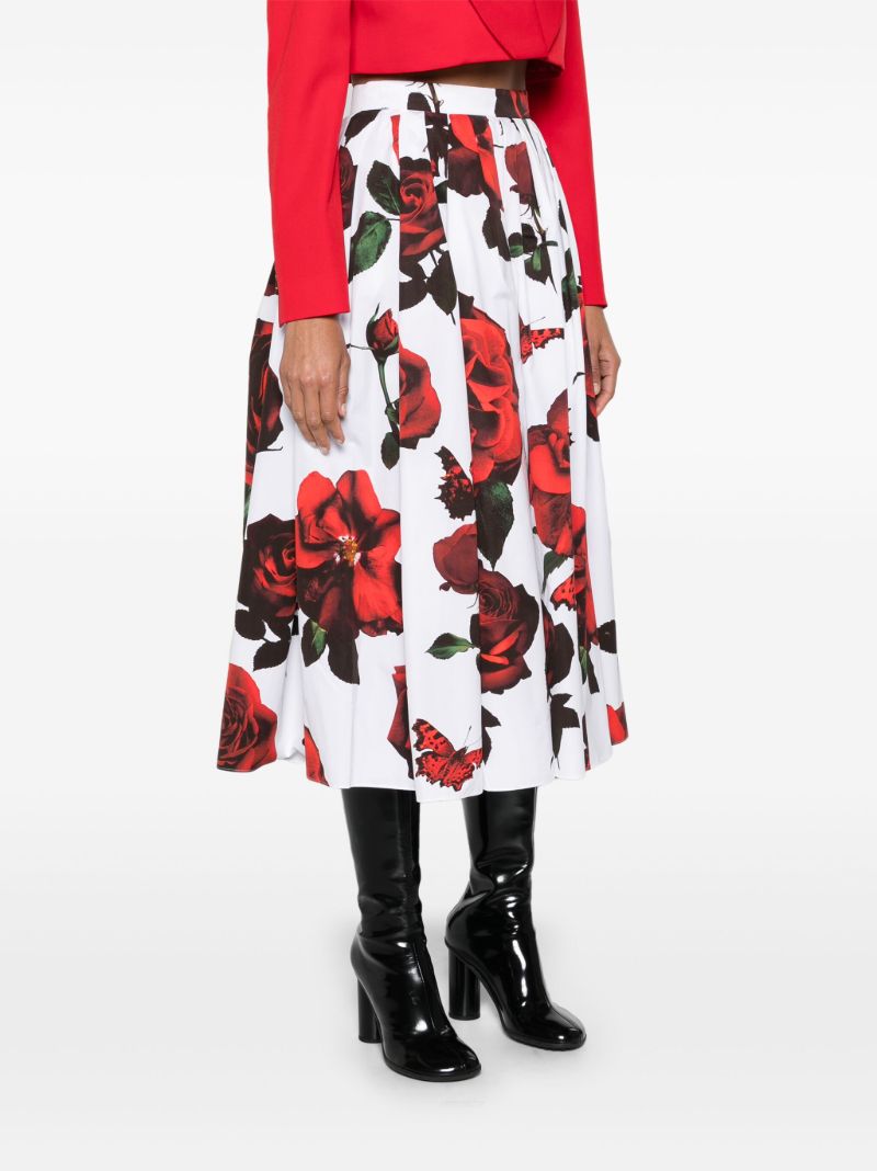 White Tudor Rose-print Midi Skirt