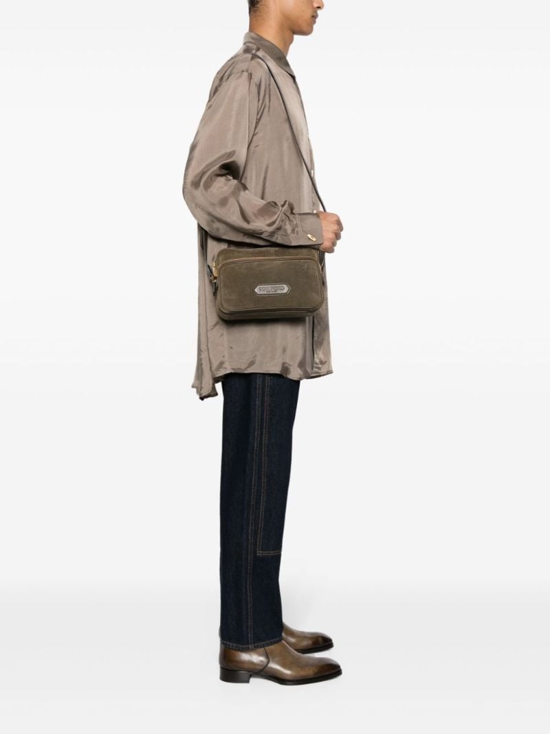 Green Logo-appliquÃ_x0083_Â© Suede Shoulder Bag
