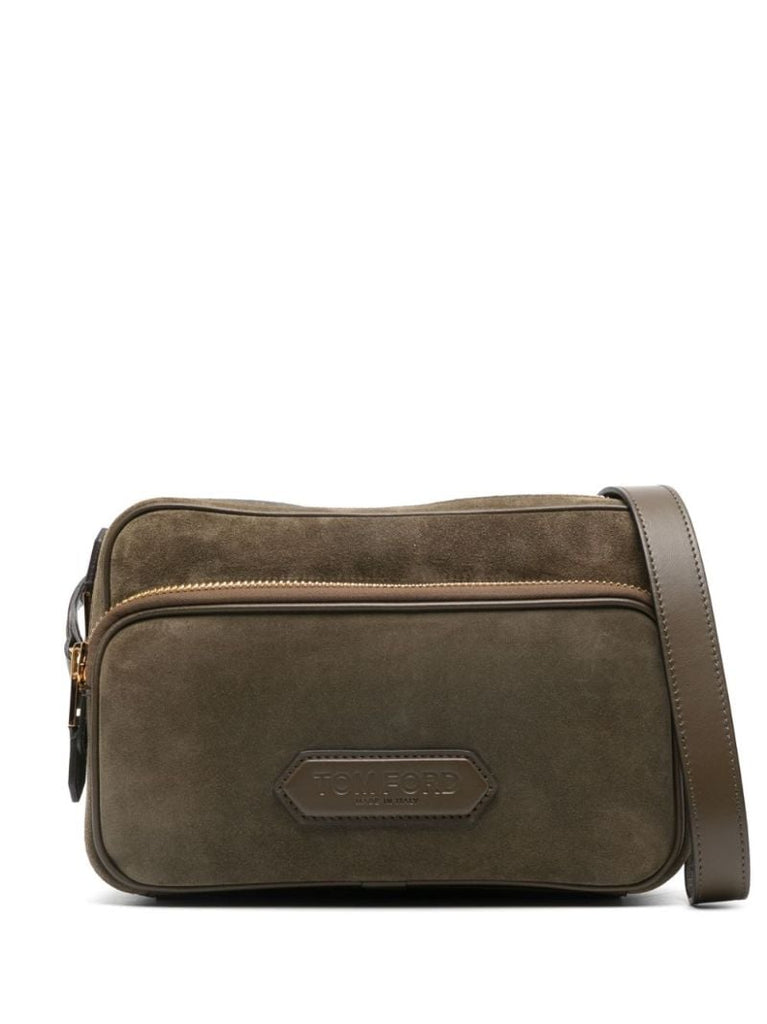 Green Logo-appliquÃ_x0083_Â© Suede Shoulder Bag