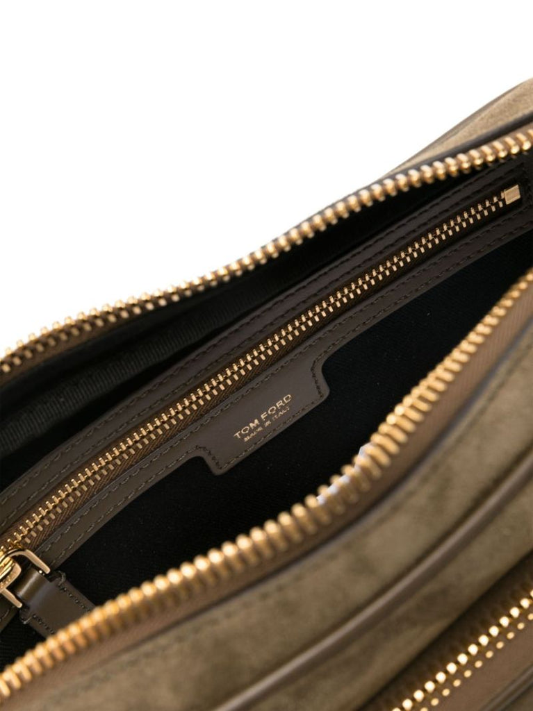 Green Logo-appliquÃ_x0083_Â© Suede Shoulder Bag