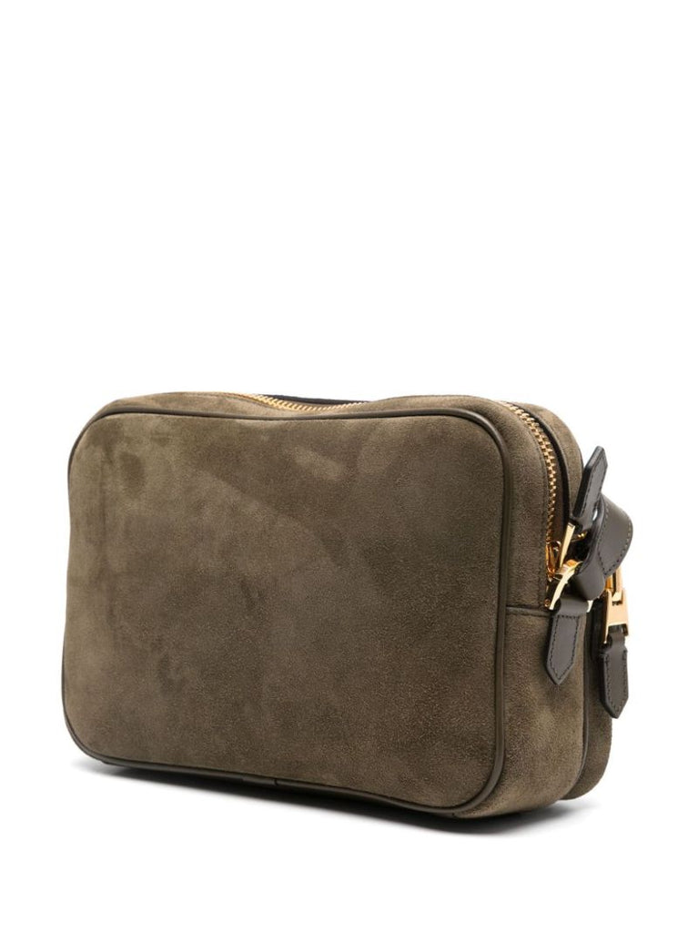 Green Logo-appliquÃ_x0083_Â© Suede Shoulder Bag
