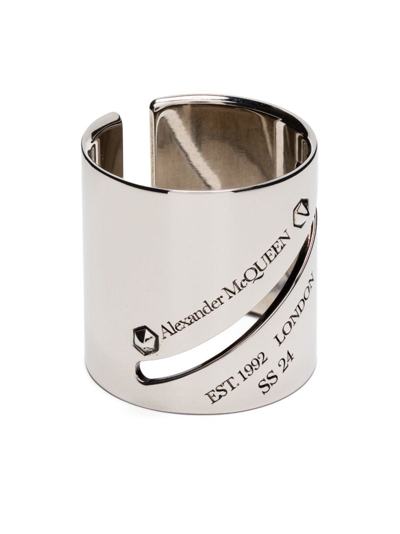 Silver-tone Identity Tag Logo-engraved Ring