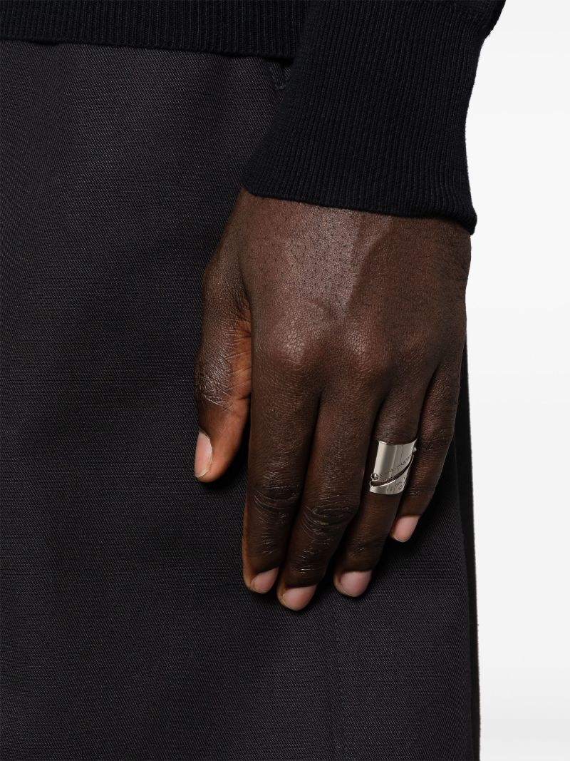 Silver-tone Identity Tag Logo-engraved Ring