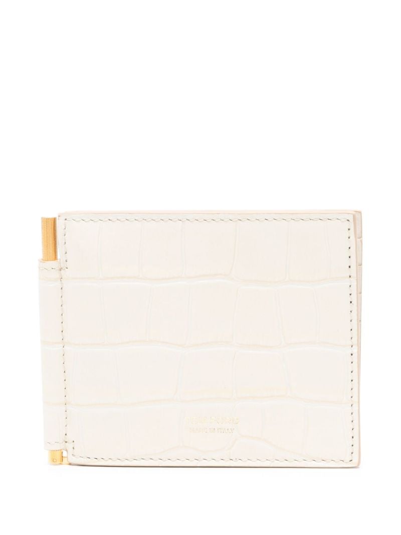 White Crocodile-effect Leather Card Holder