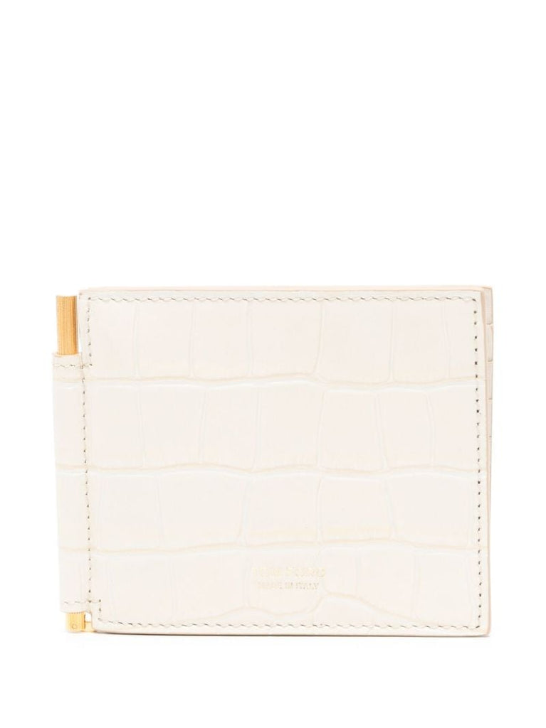 White Crocodile-effect Leather Card Holder
