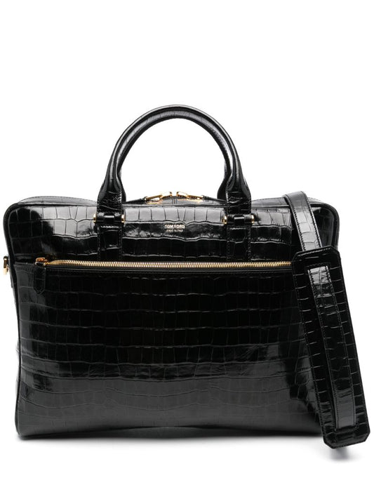 Black Crocodile-effect Laptop Bag