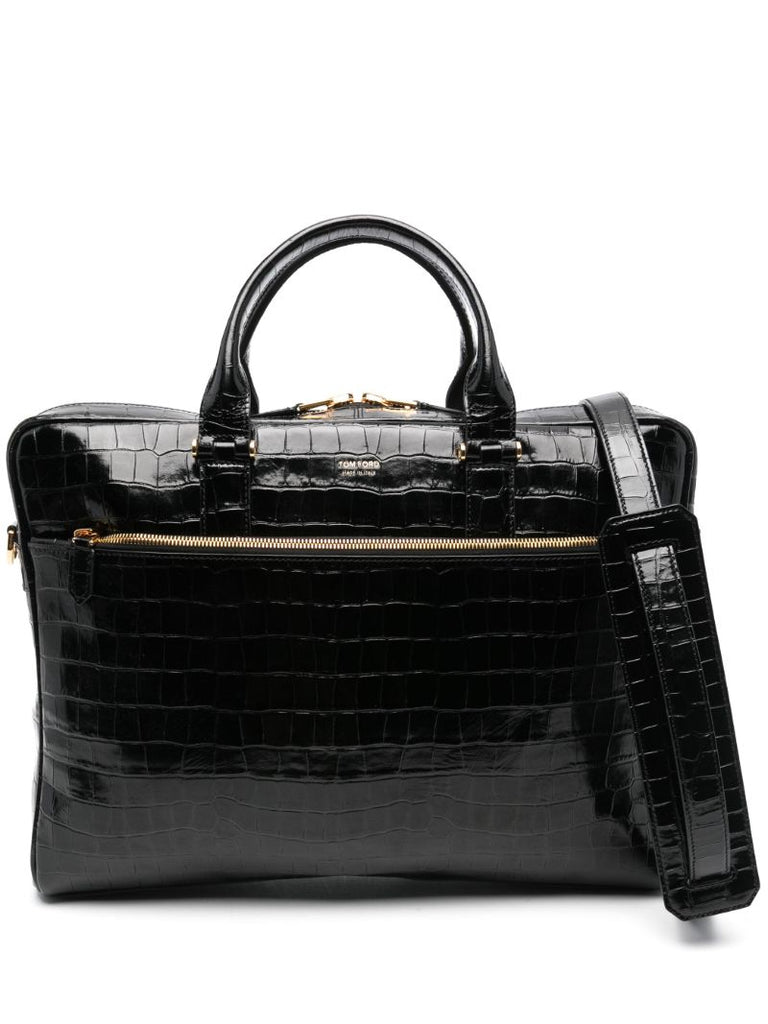 Black Crocodile-effect Laptop Bag