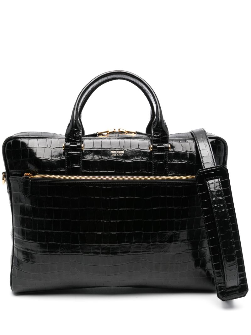 Black Crocodile-effect Laptop Bag