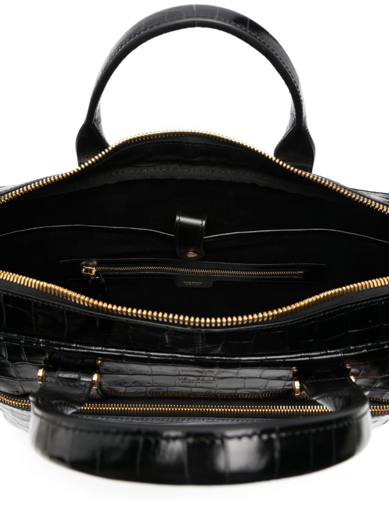 Black Crocodile-effect Laptop Bag