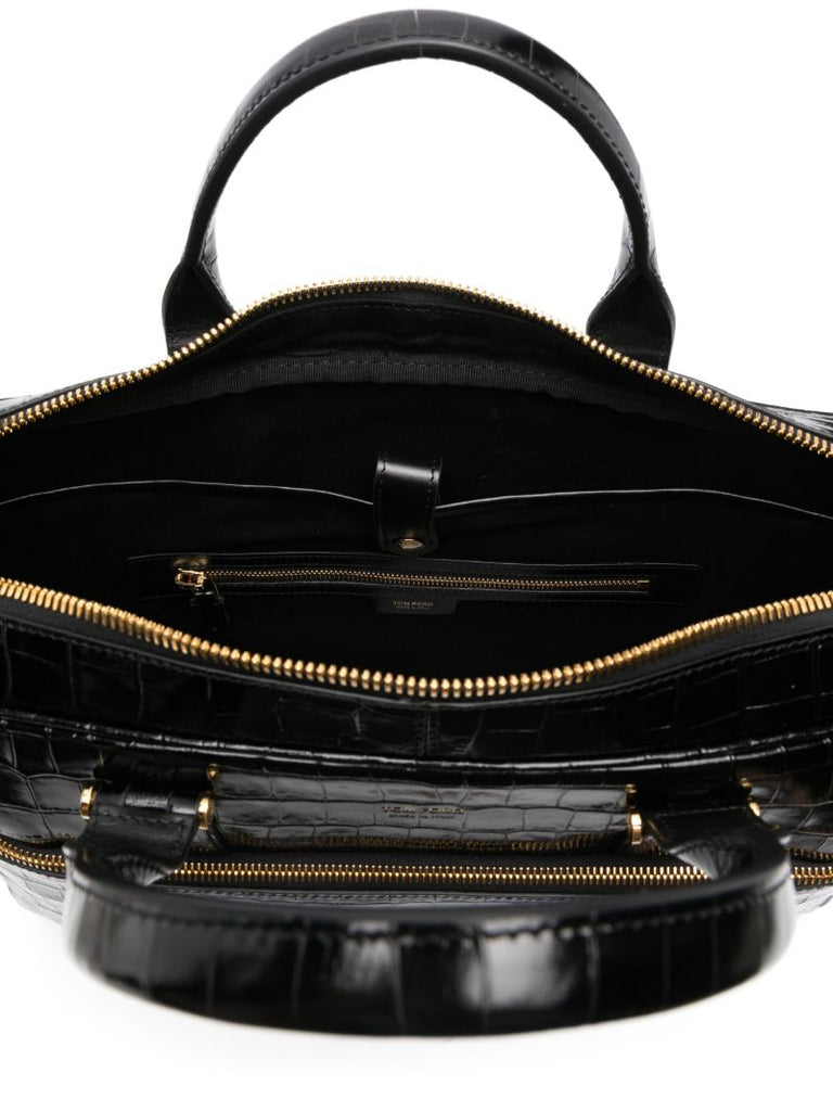 Black Crocodile-effect Laptop Bag