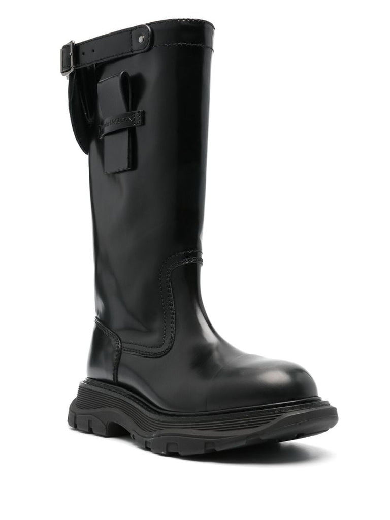 Black Tread Leather Boots