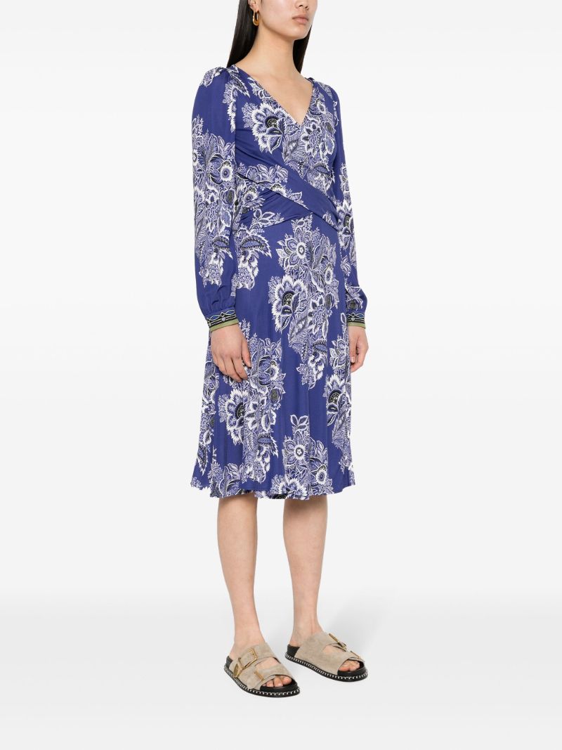 Blue Floral-print Midi Dress