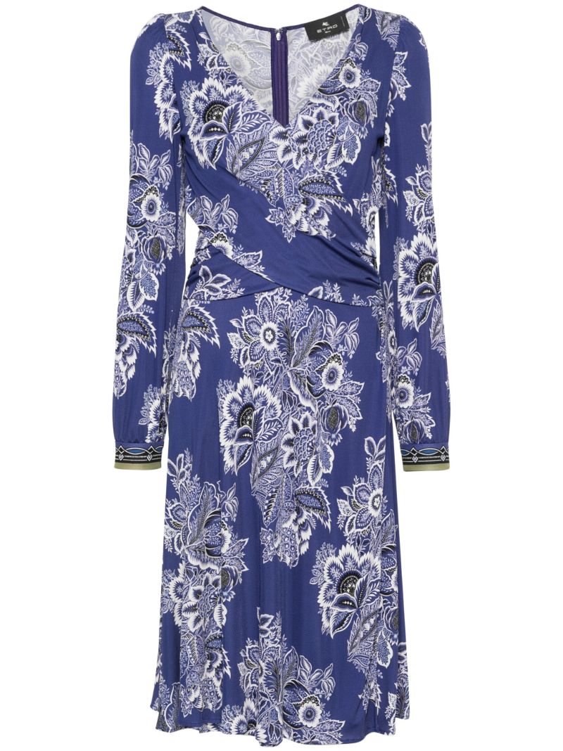 Blue Floral-print Midi Dress