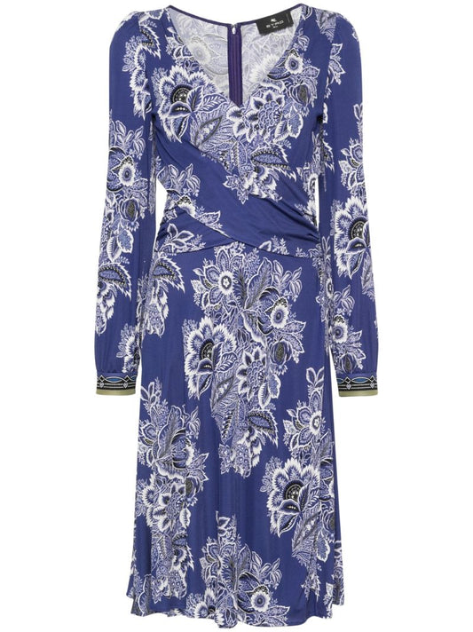 Blue Floral-print Midi Dress