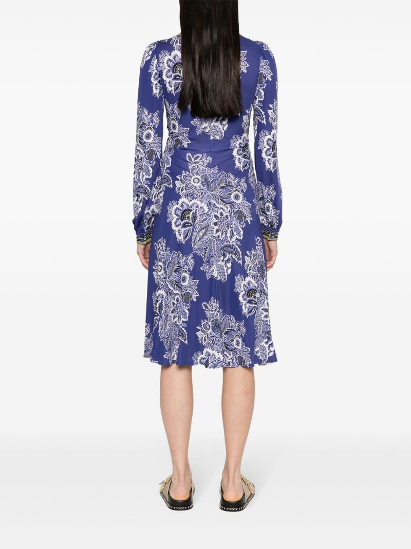 Blue Floral-print Midi Dress