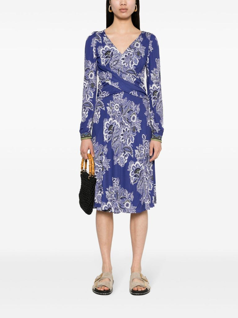 Blue Floral-print Midi Dress