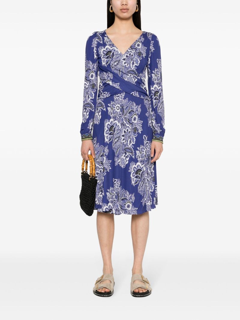Blue Floral-print Midi Dress