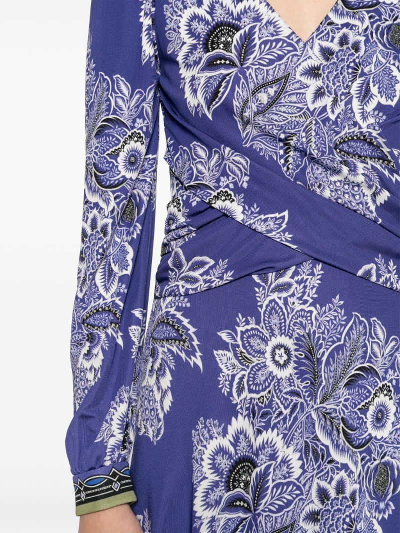 Blue Floral-print Midi Dress