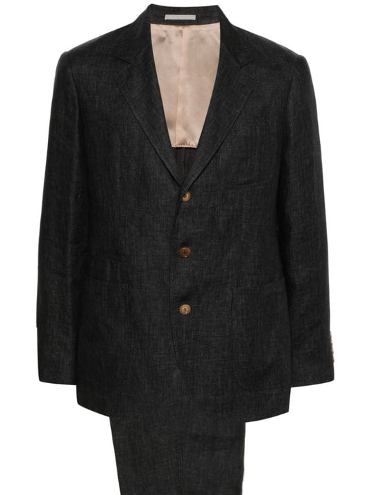 Grey Single-breasted Linen Suit