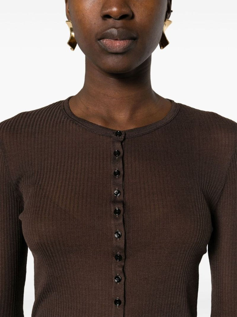 Brown Buttoned Ribbed Top