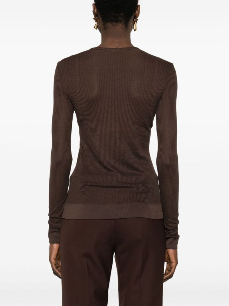 Brown Buttoned Ribbed Top