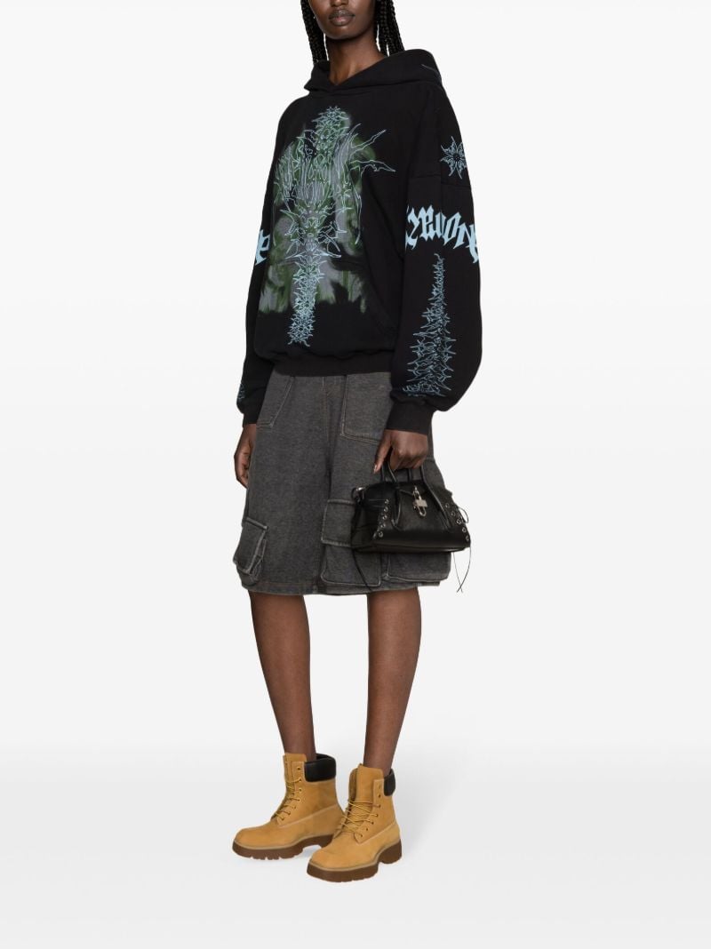 Black Spike-print Cotton Hoodie