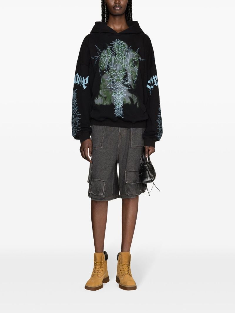 Black Spike-print Cotton Hoodie