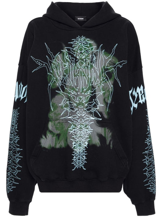 Black Spike-print Cotton Hoodie