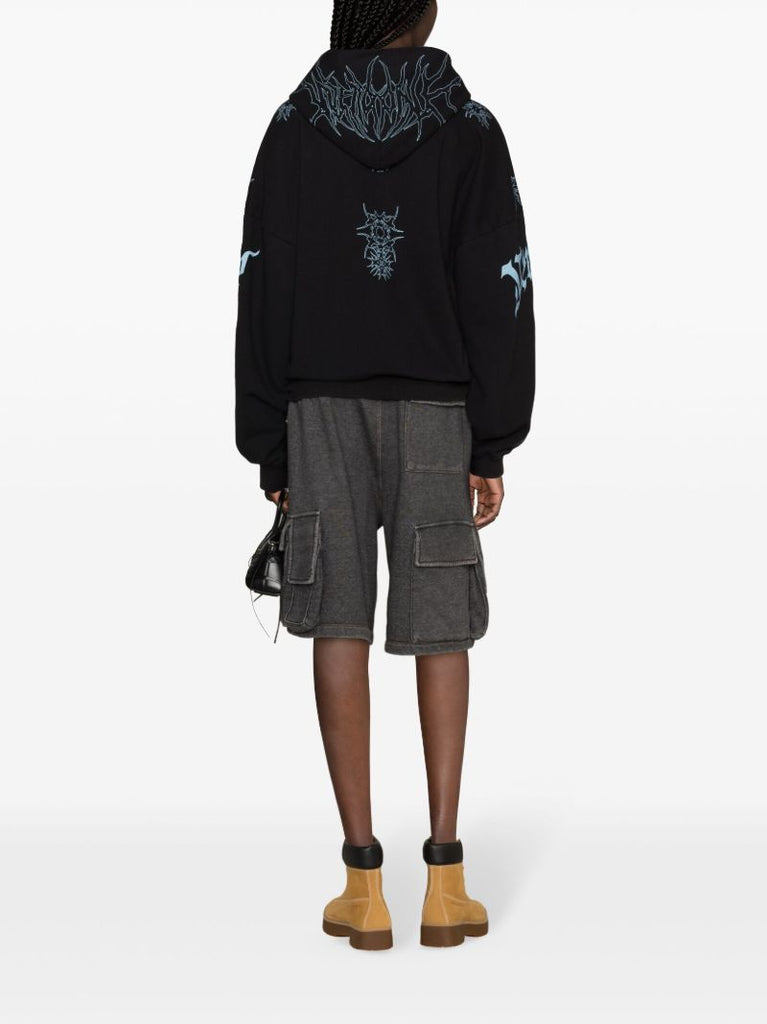 Black Spike-print Cotton Hoodie