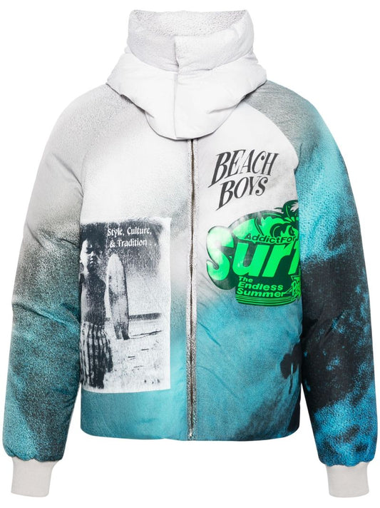 Multicolour Surf Print Detachable Hood Jacket