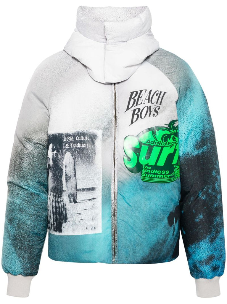 Multicolour Surf Print Detachable Hood Jacket