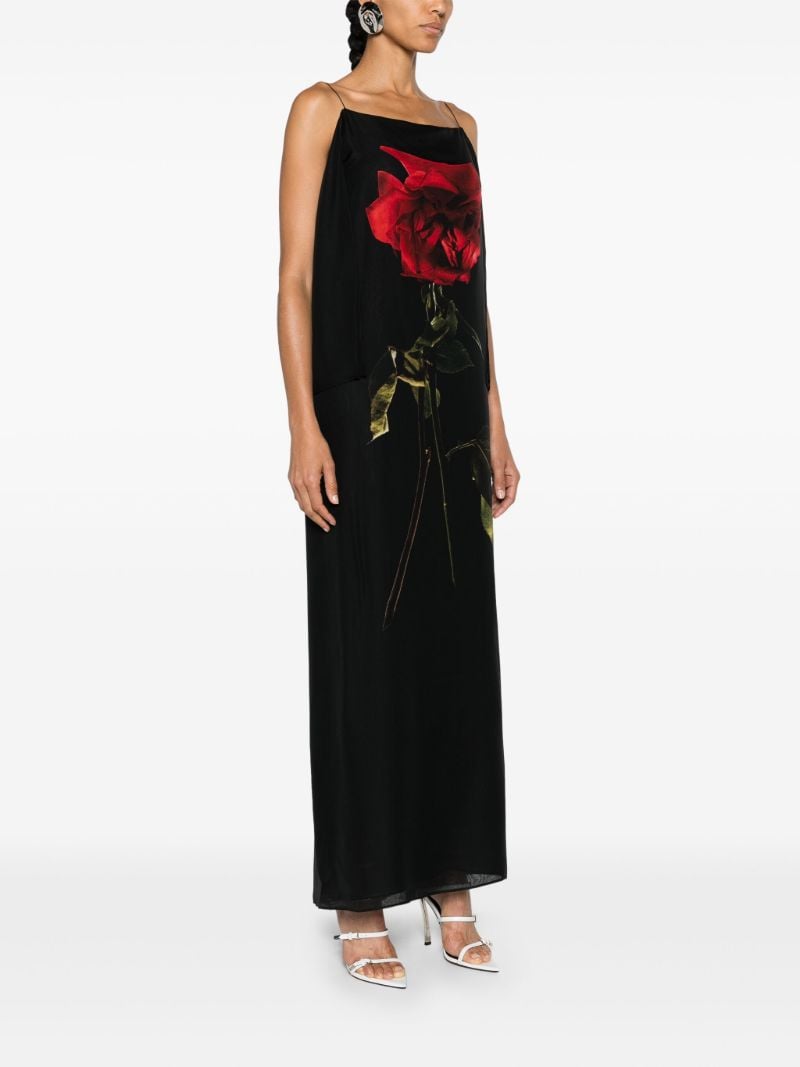 Black Shadow Rose-print Silk Dress