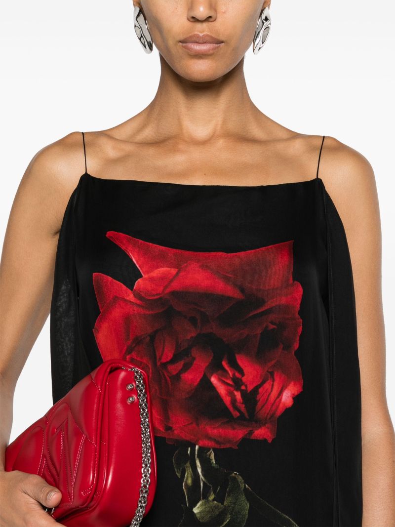 Black Shadow Rose-print Silk Dress