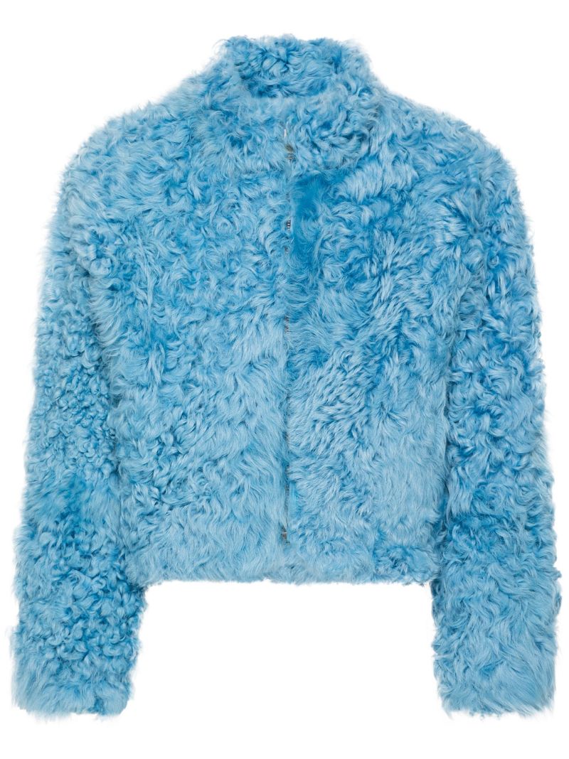 Blue Zipped Fastening Shearling Jacket